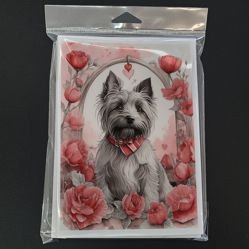 Skye Terrier Valentine Roses Greeting Cards Pack of 8