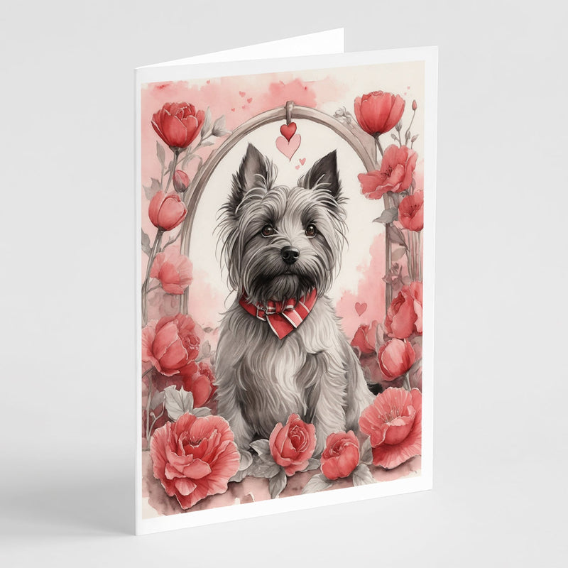 Skye Terrier Valentine Roses Greeting Cards Pack of 8