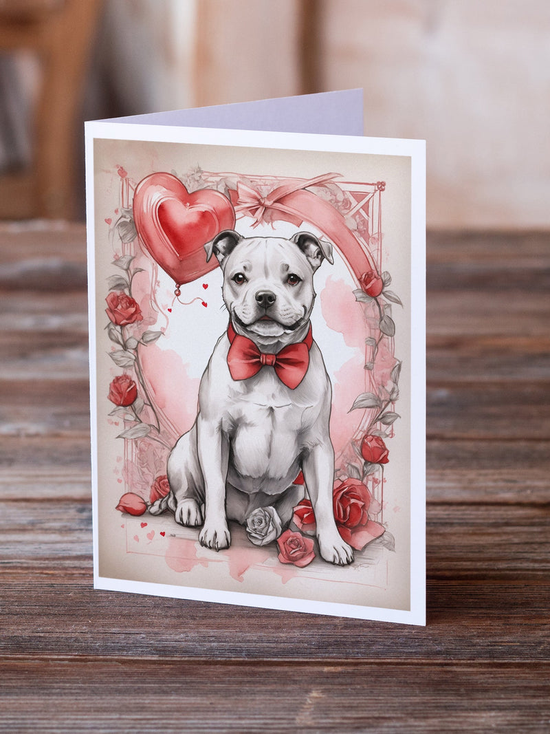 Staffordshire Bull Terrier Valentine Roses Greeting Cards Pack of 8