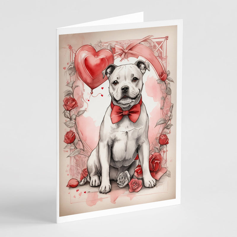 Staffordshire Bull Terrier Valentine Roses Greeting Cards Pack of 8