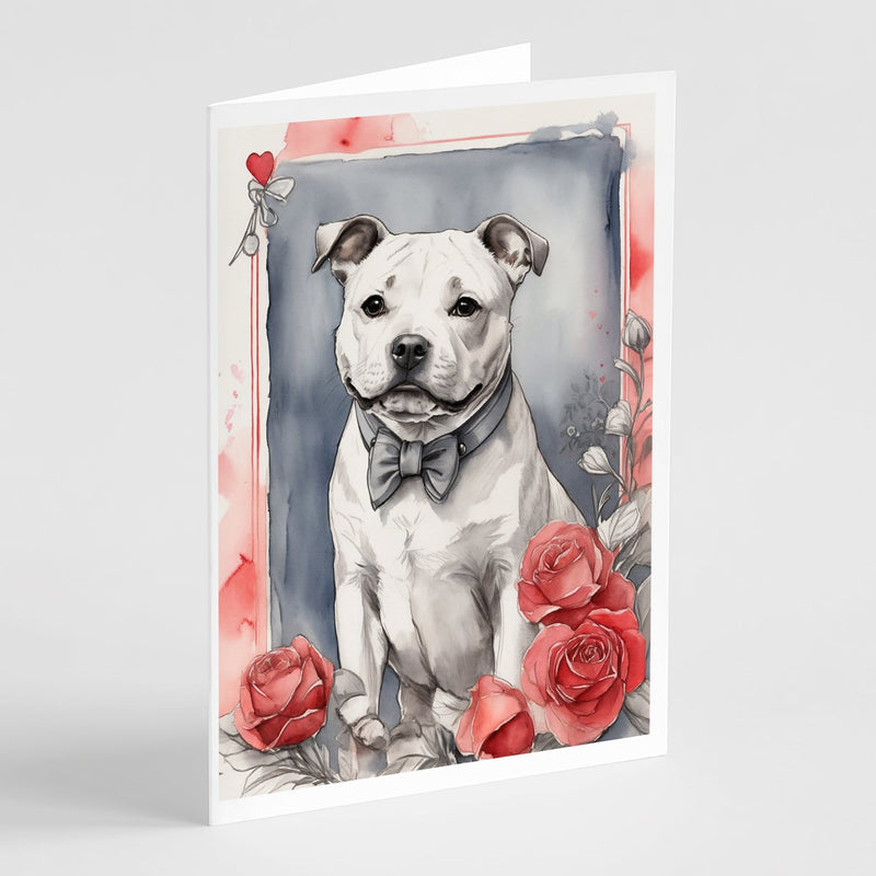 Staffordshire Bull Terrier Valentine Roses Greeting Cards Pack of 8