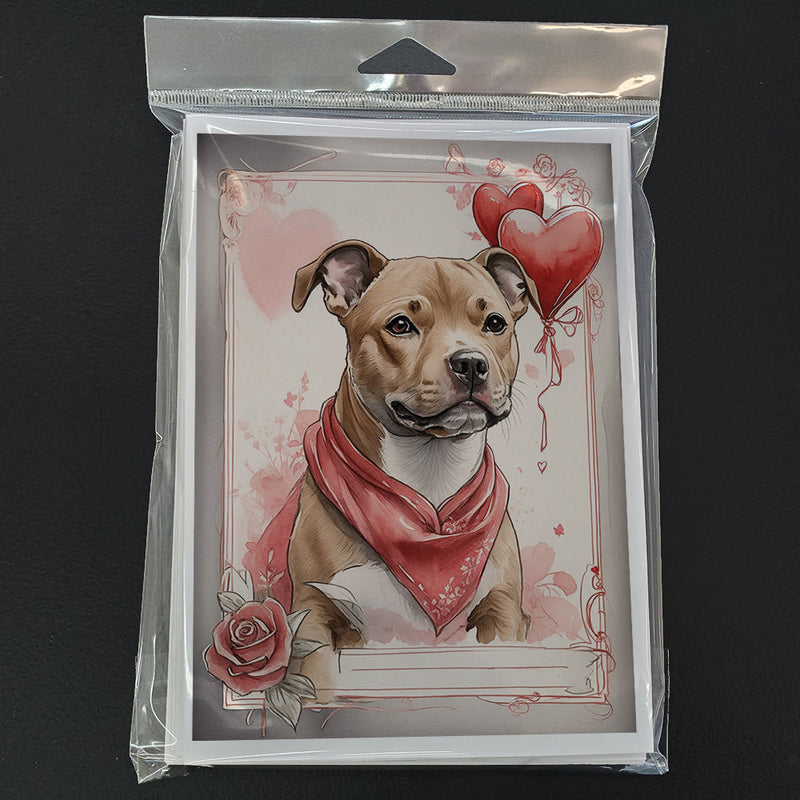 Staffordshire Bull Terrier Valentine Roses Greeting Cards Pack of 8