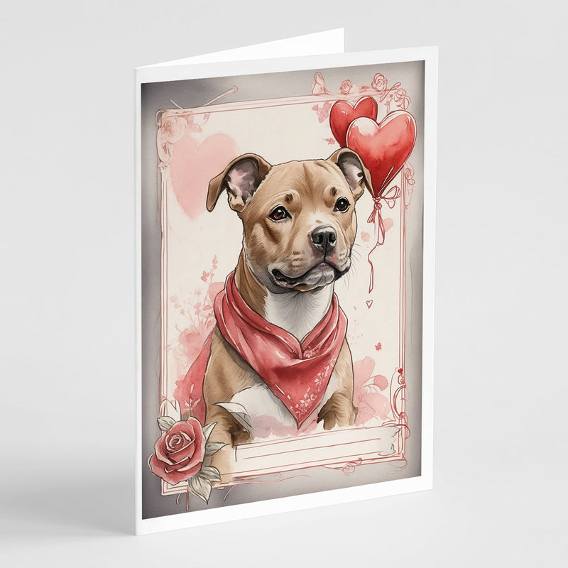 Staffordshire Bull Terrier Valentine Roses Greeting Cards Pack of 8