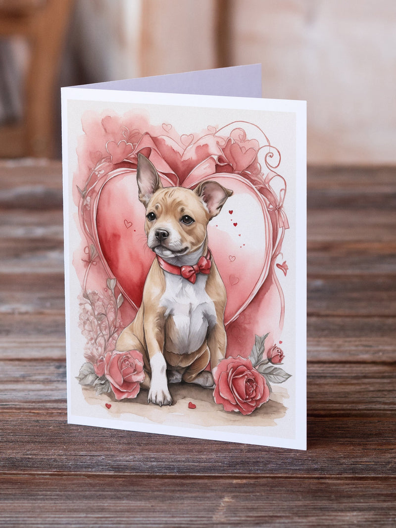 Staffordshire Bull Terrier Valentine Roses Greeting Cards Pack of 8