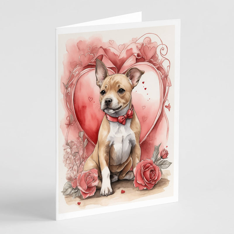 Staffordshire Bull Terrier Valentine Roses Greeting Cards Pack of 8