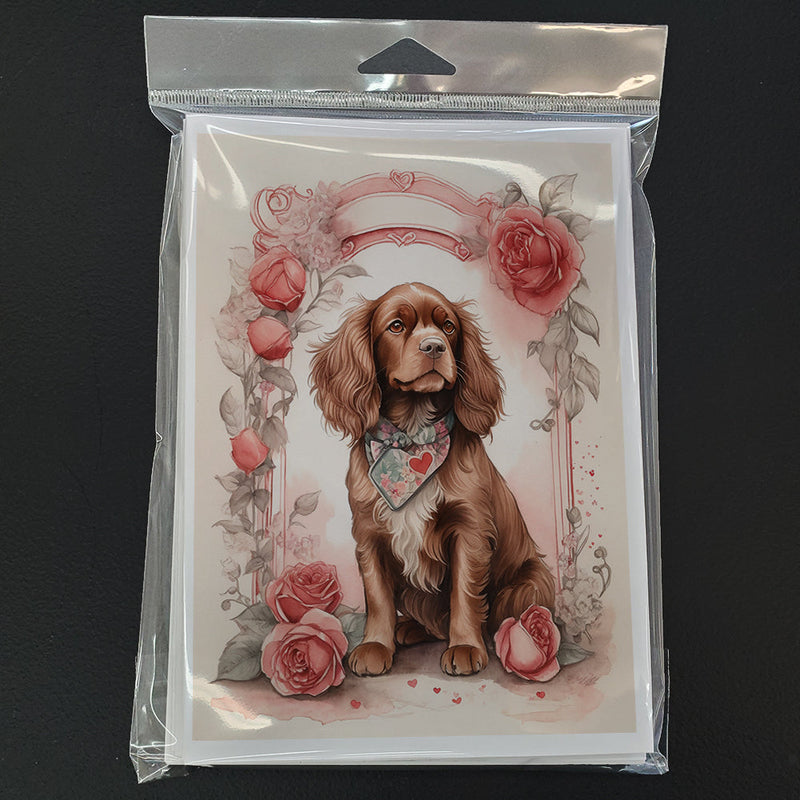 Sussex Spaniel Valentine Roses Greeting Cards Pack of 8