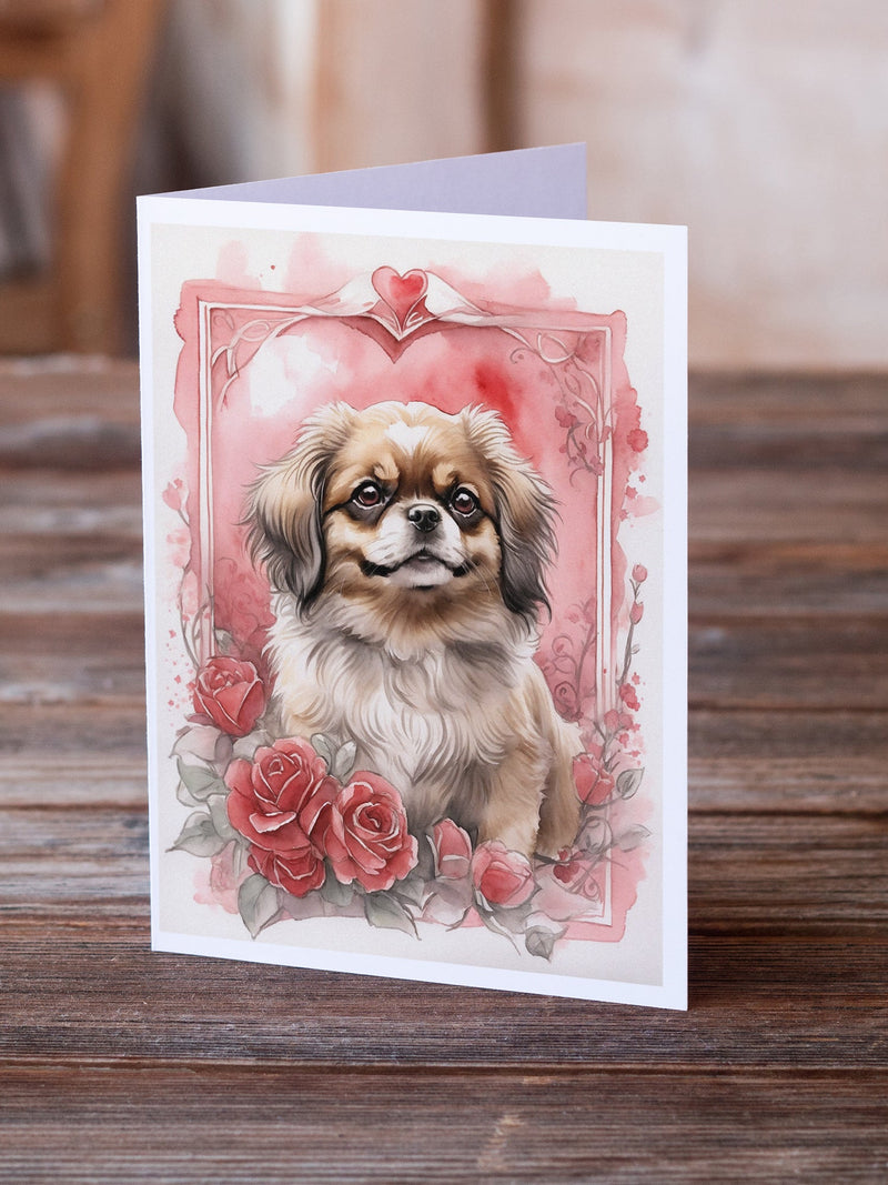 Tibetan Spaniel Valentine Roses Greeting Cards Pack of 8