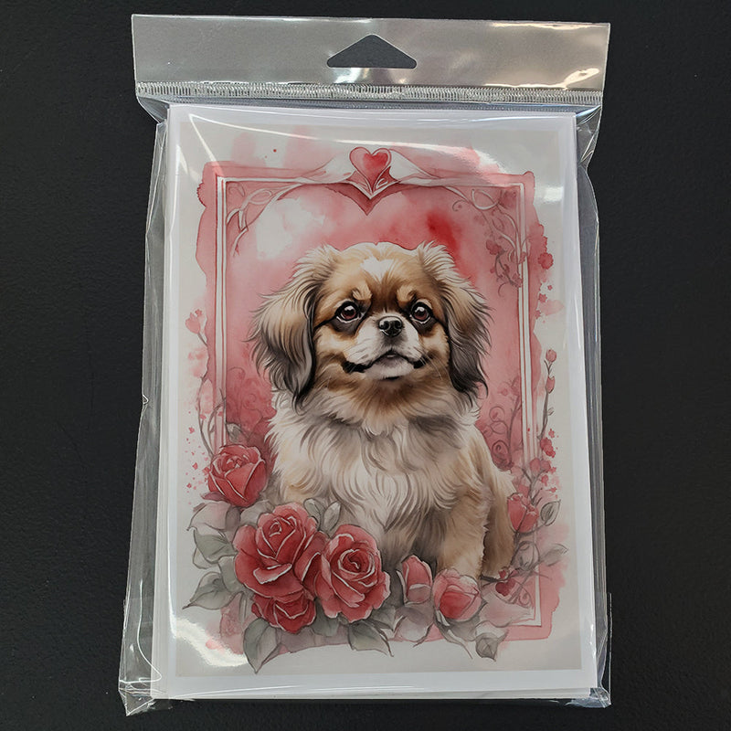 Tibetan Spaniel Valentine Roses Greeting Cards Pack of 8