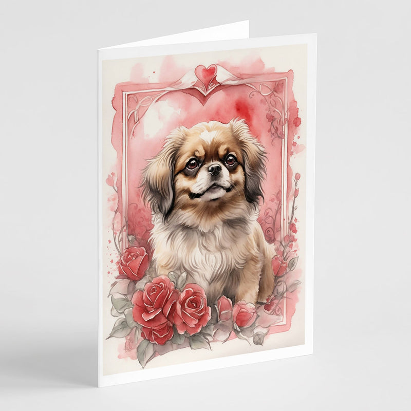 Tibetan Spaniel Valentine Roses Greeting Cards Pack of 8