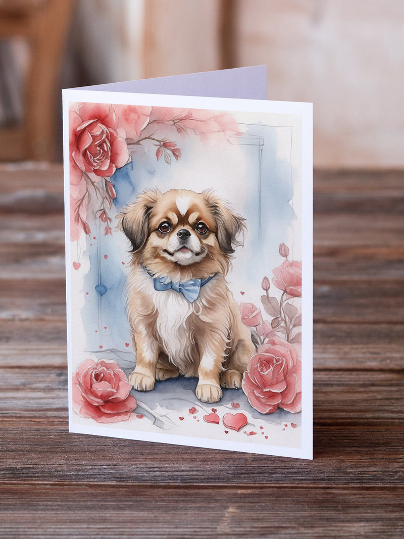 Tibetan Spaniel Valentine Roses Greeting Cards Pack of 8