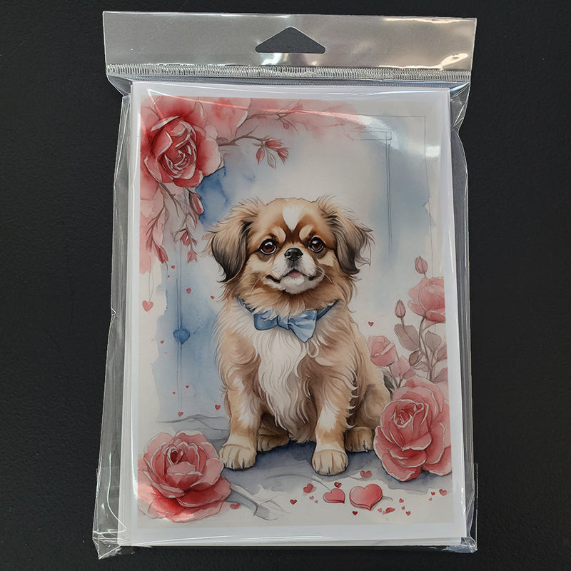 Tibetan Spaniel Valentine Roses Greeting Cards Pack of 8