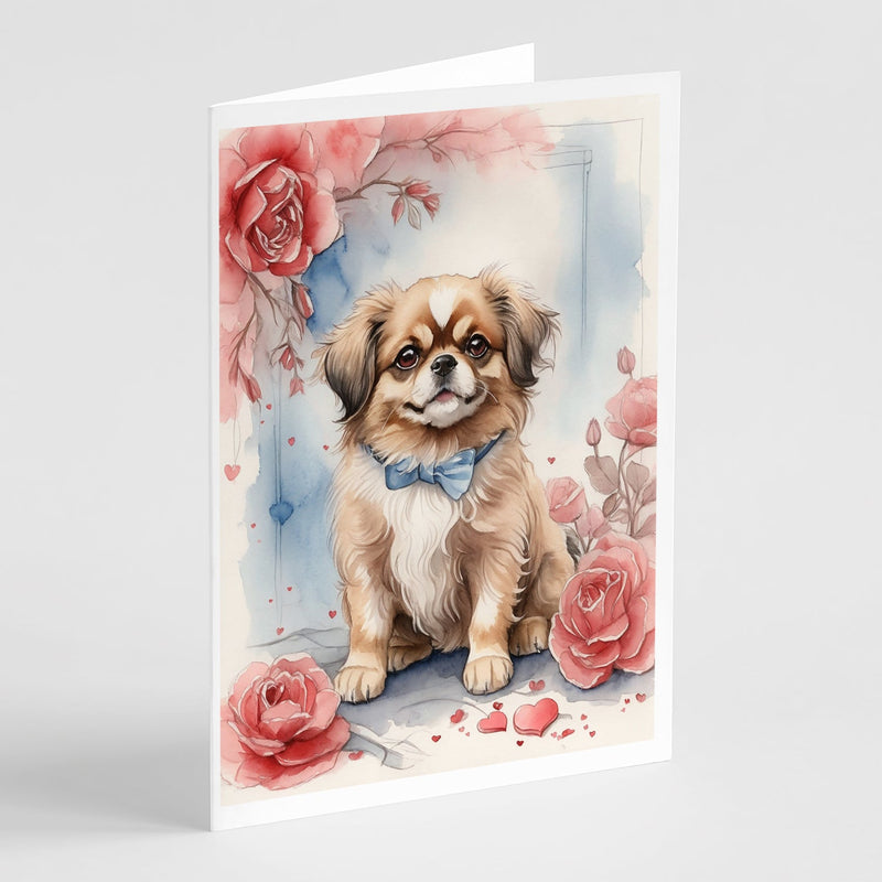 Tibetan Spaniel Valentine Roses Greeting Cards Pack of 8