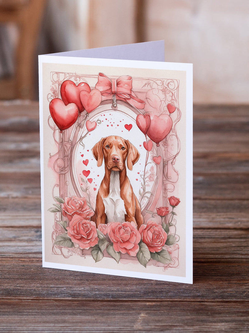 Vizsla Valentine Roses Greeting Cards Pack of 8