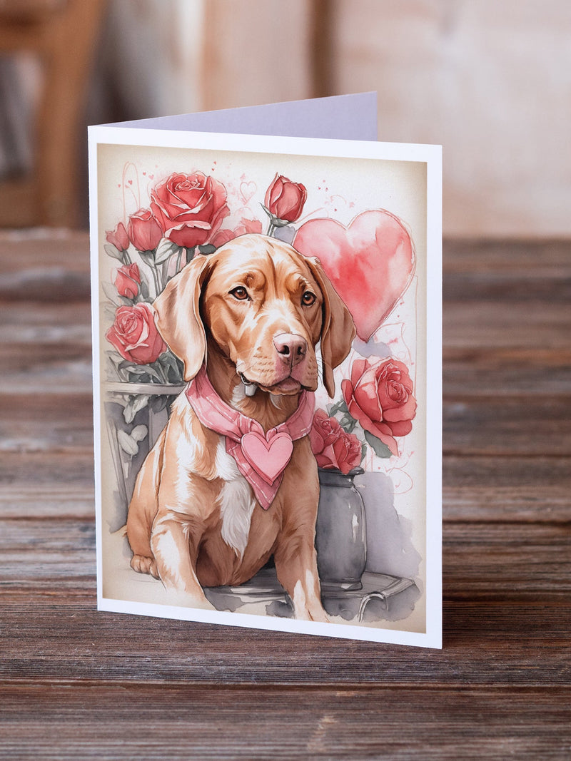 Vizsla Valentine Roses Greeting Cards Pack of 8