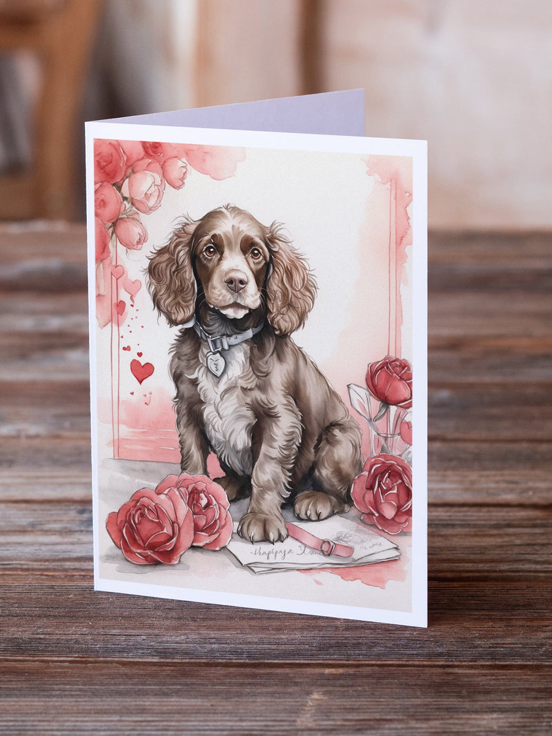 Water Spaniel Valentine Roses Greeting Cards Pack of 8