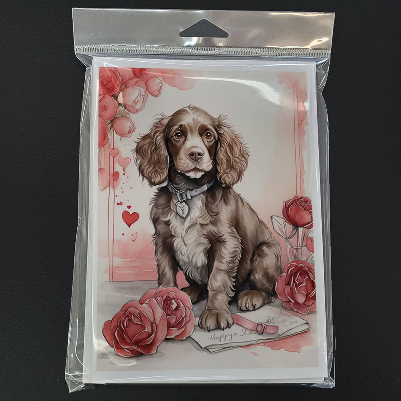 Water Spaniel Valentine Roses Greeting Cards Pack of 8