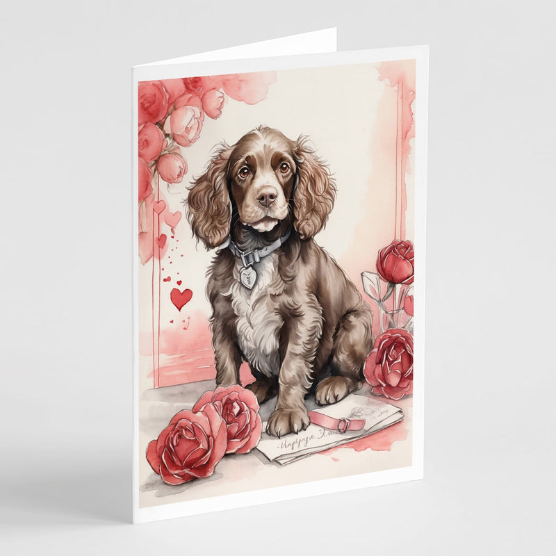 Water Spaniel Valentine Roses Greeting Cards Pack of 8