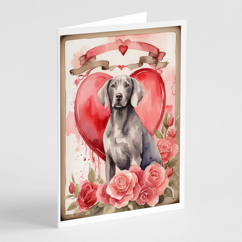 Weimaraner Valentine Roses Greeting Cards Pack of 8