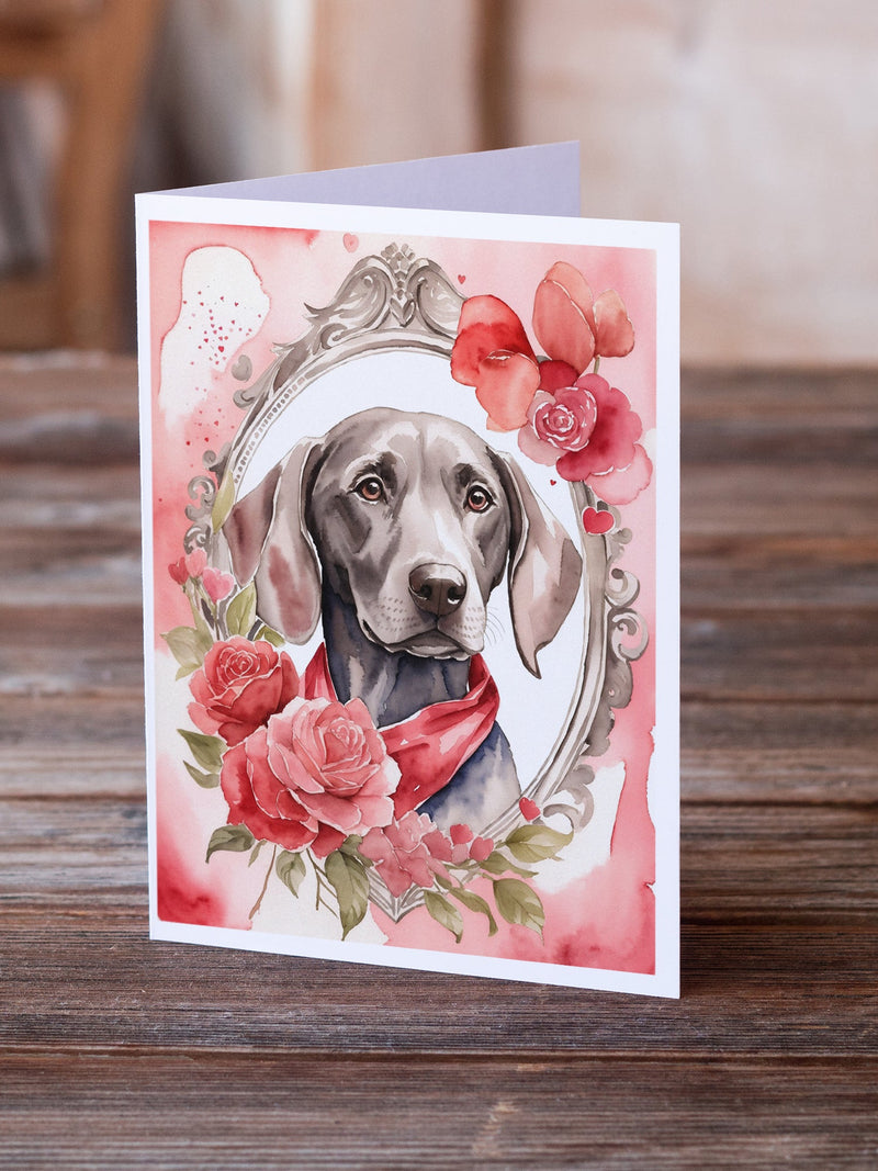 Weimaraner Valentine Roses Greeting Cards Pack of 8