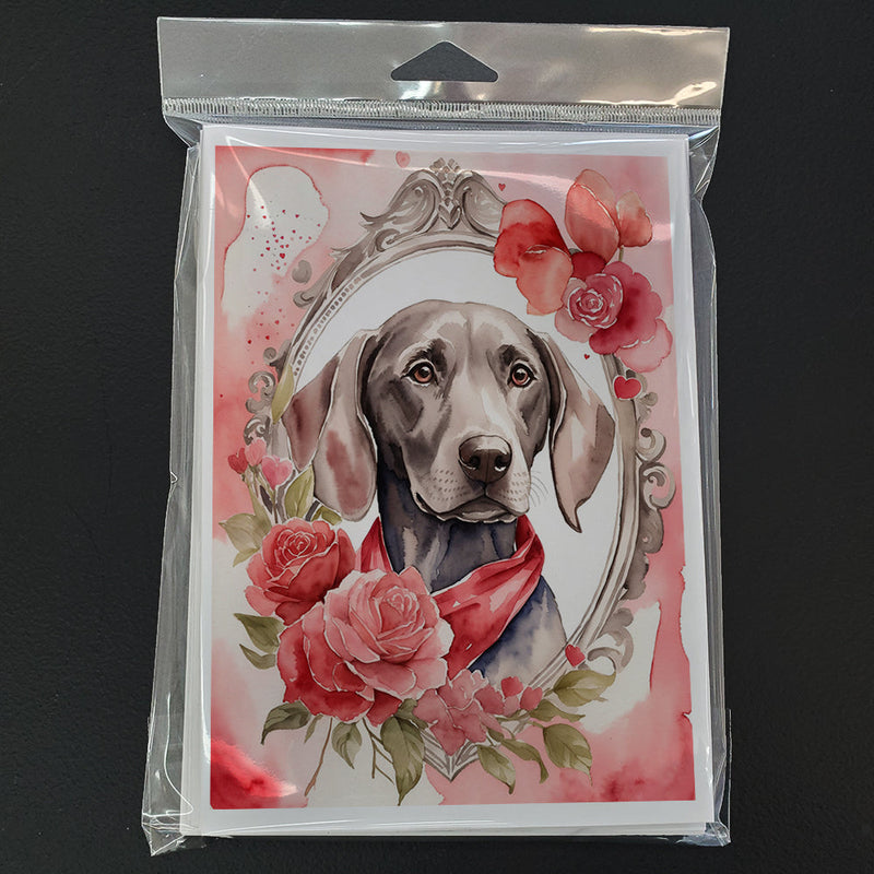 Weimaraner Valentine Roses Greeting Cards Pack of 8