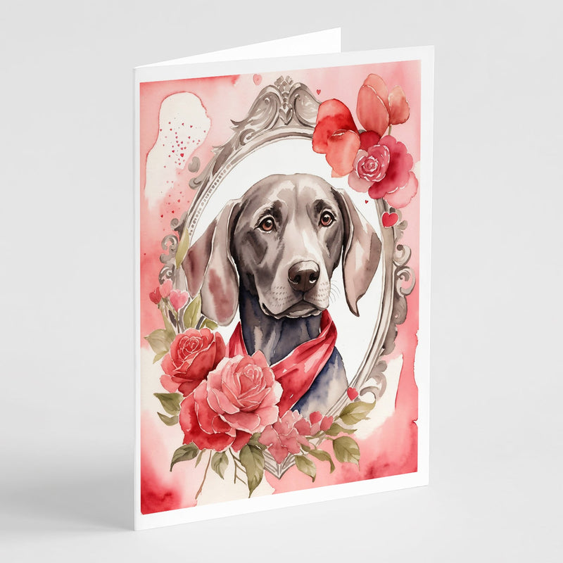 Weimaraner Valentine Roses Greeting Cards Pack of 8