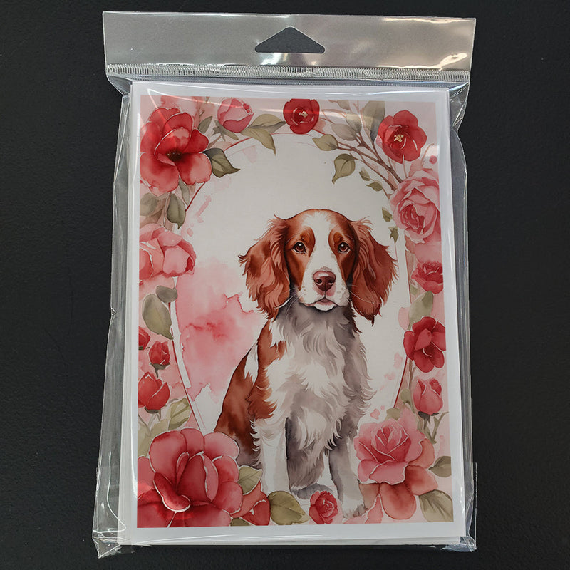 Welsh Springer Spaniel Valentine Roses Greeting Cards Pack of 8