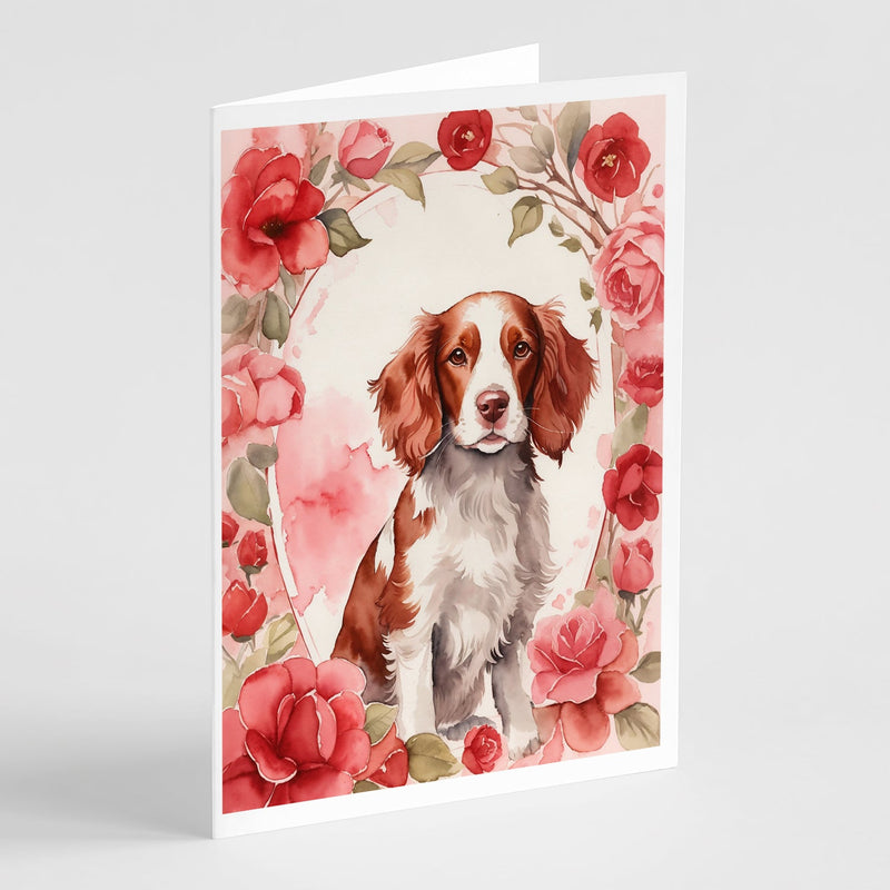 Welsh Springer Spaniel Valentine Roses Greeting Cards Pack of 8