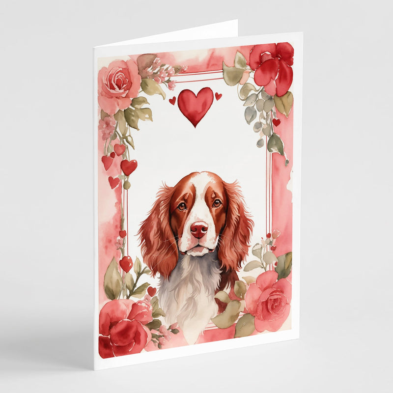 Welsh Springer Spaniel Valentine Roses Greeting Cards Pack of 8