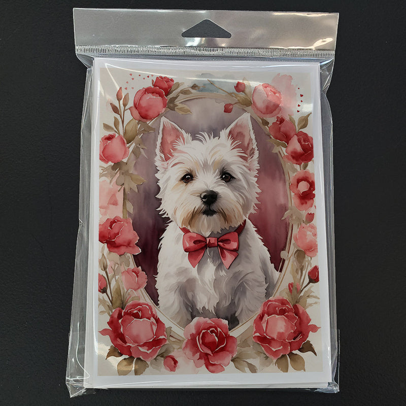 Westie Terrier Valentine Roses Greeting Cards Pack of 8