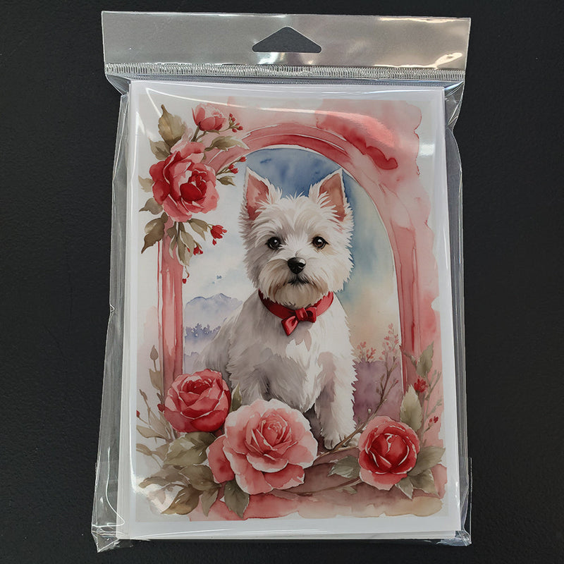 Westie Terrier Valentine Roses Greeting Cards Pack of 8