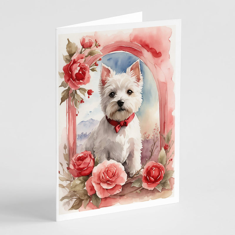 Westie Terrier Valentine Roses Greeting Cards Pack of 8