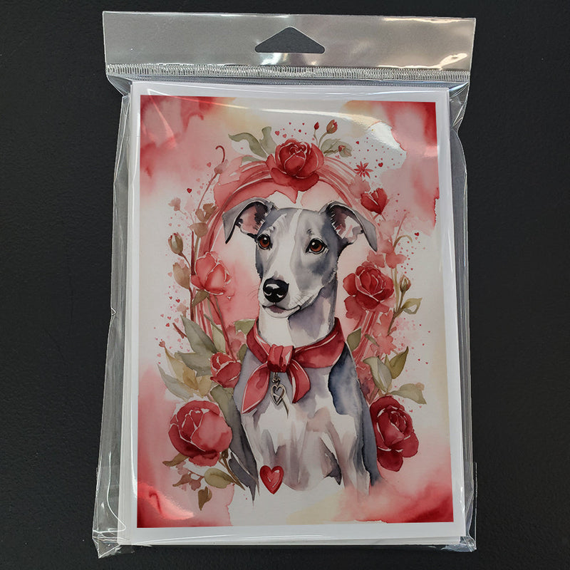 Whippet Valentine Roses Greeting Cards Pack of 8