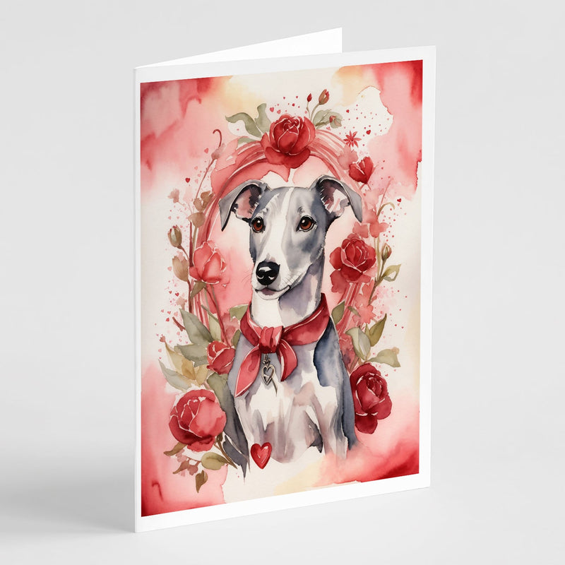 Whippet Valentine Roses Greeting Cards Pack of 8