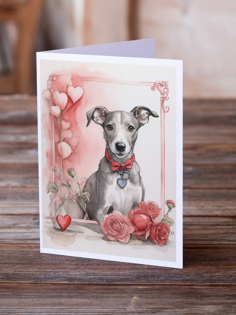 Whippet Valentine Roses Greeting Cards Pack of 8