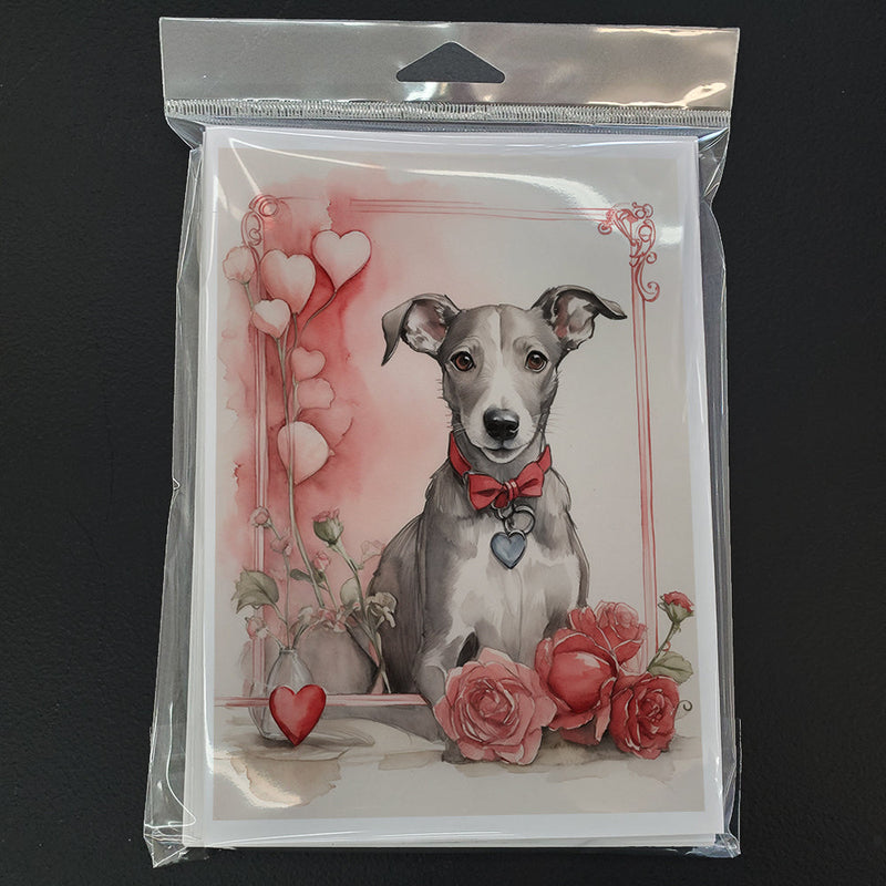 Whippet Valentine Roses Greeting Cards Pack of 8