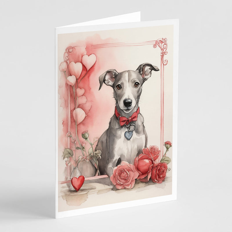 Whippet Valentine Roses Greeting Cards Pack of 8