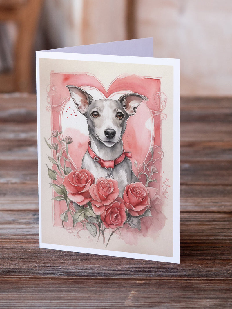 Whippet Valentine Roses Greeting Cards Pack of 8