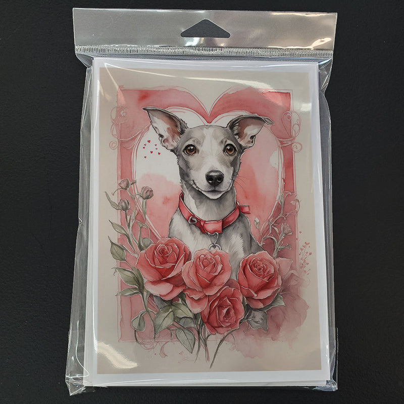 Whippet Valentine Roses Greeting Cards Pack of 8