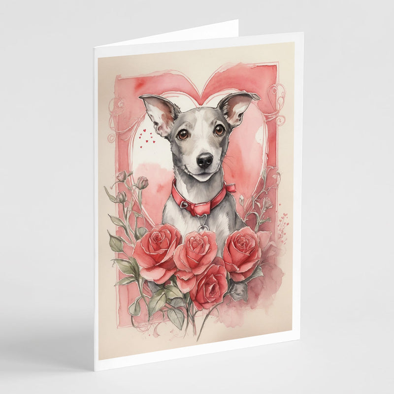 Whippet Valentine Roses Greeting Cards Pack of 8