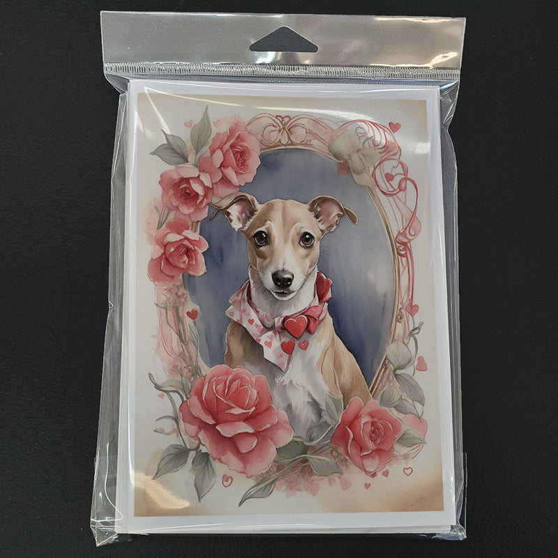 Whippet Valentine Roses Greeting Cards Pack of 8