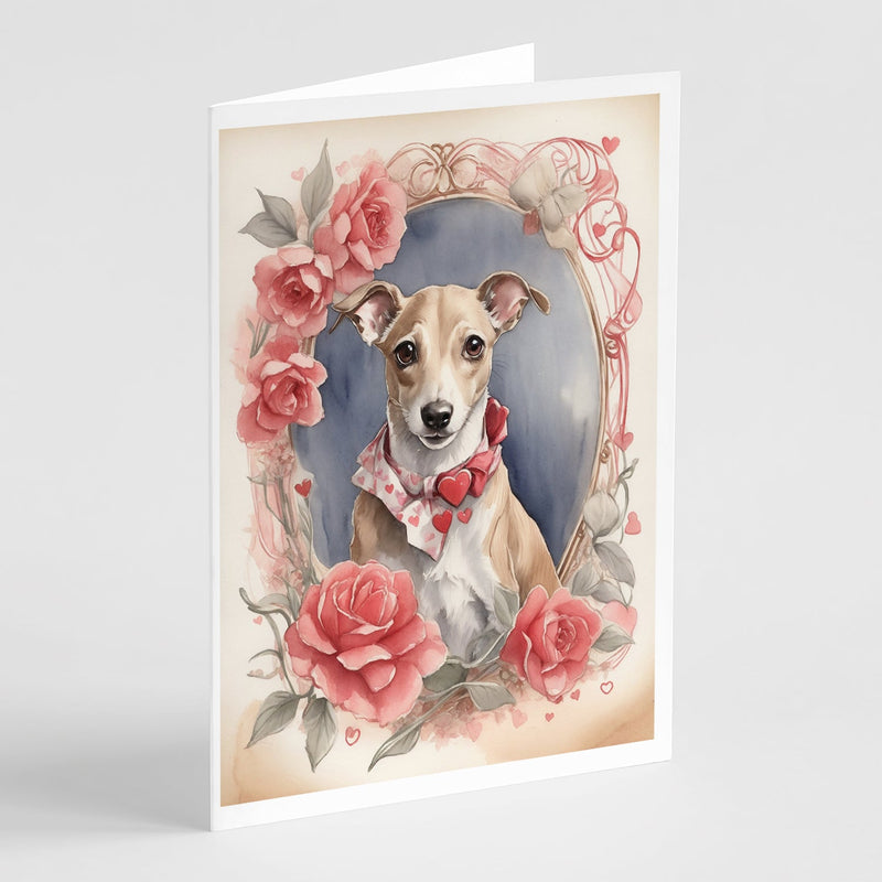 Whippet Valentine Roses Greeting Cards Pack of 8