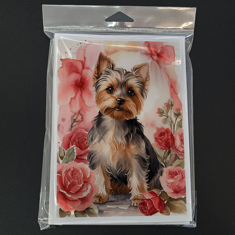 Yorkshire Terrier Valentine Roses Greeting Cards Pack of 8