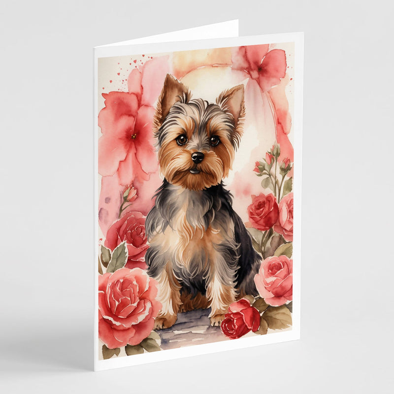 Yorkshire Terrier Valentine Roses Greeting Cards Pack of 8