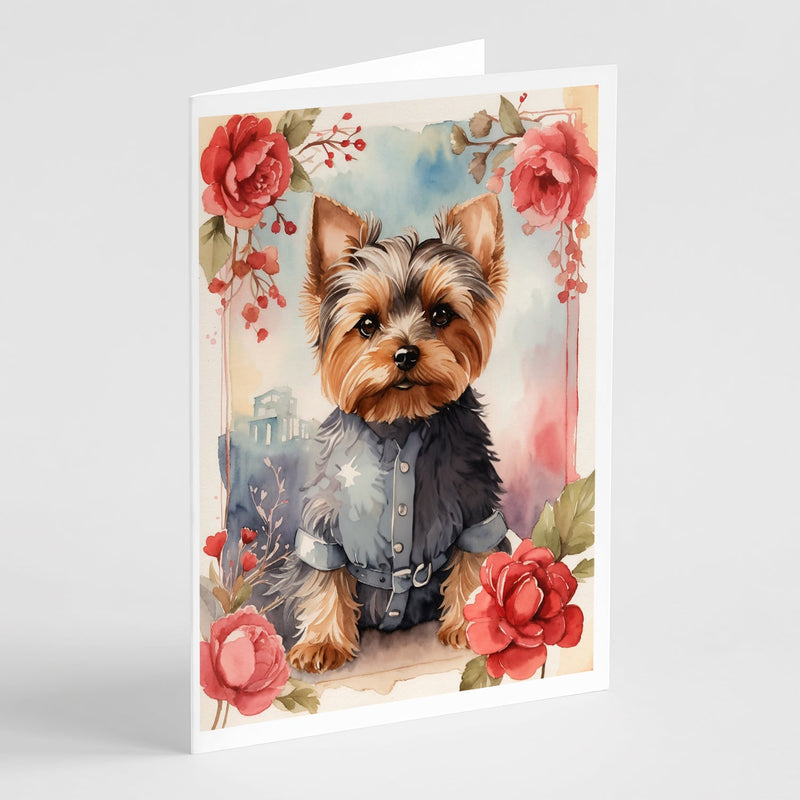 Yorkshire Terrier Valentine Roses Greeting Cards Pack of 8