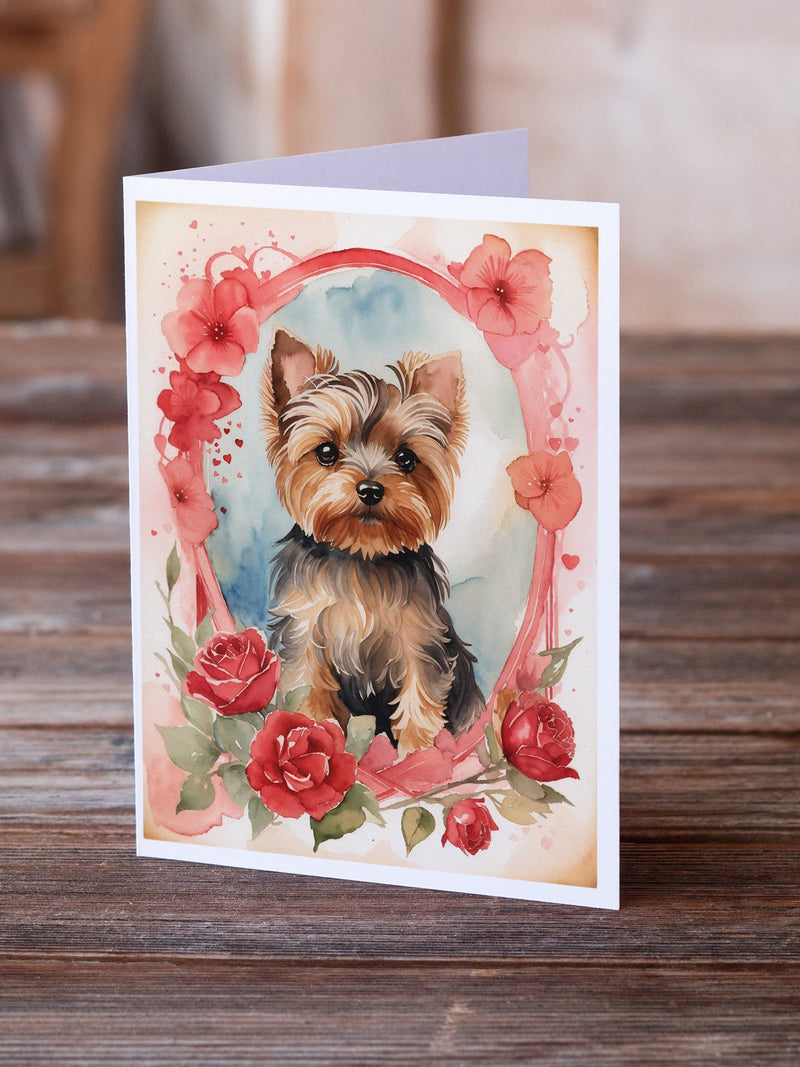 Yorkshire Terrier Valentine Roses Greeting Cards Pack of 8