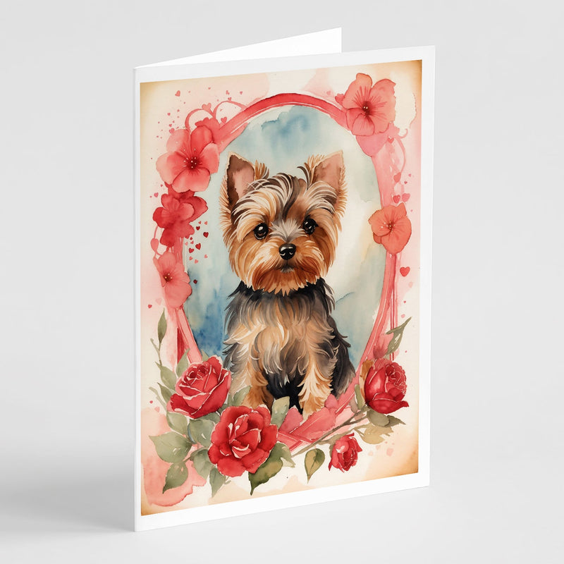 Yorkshire Terrier Valentine Roses Greeting Cards Pack of 8