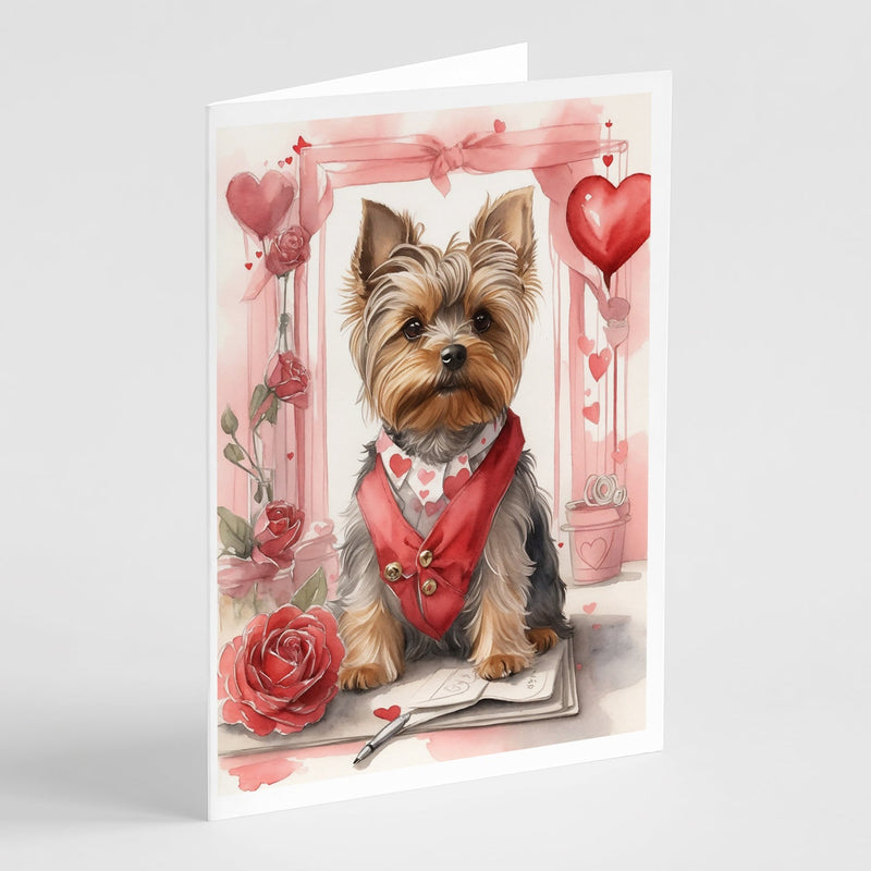 Yorkshire Terrier Valentine Roses Greeting Cards Pack of 8