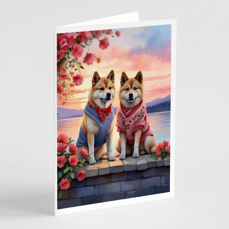 Akita Two Hearts Greeting Cards Pack of 8