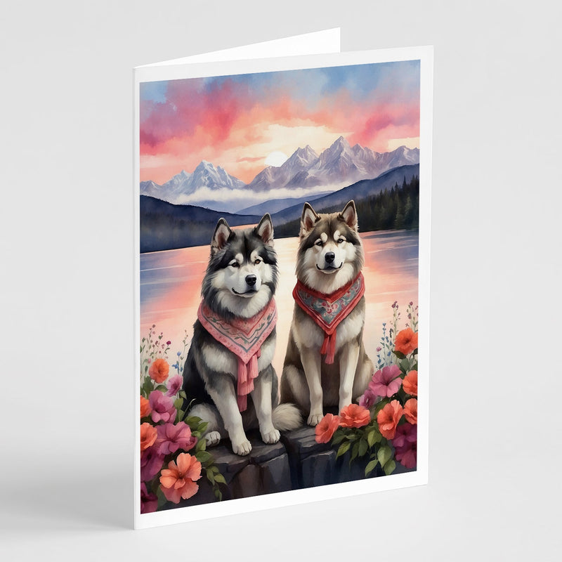 Alaskan Malamute Two Hearts Greeting Cards Pack of 8