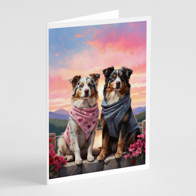 Australian Shepherd Two Hearts Greeting Cards Pack of 8